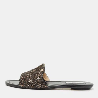 Pre-owned Jimmy Choo Bronze Glitter Nanda Flat Slides Size 41.5 In Brown