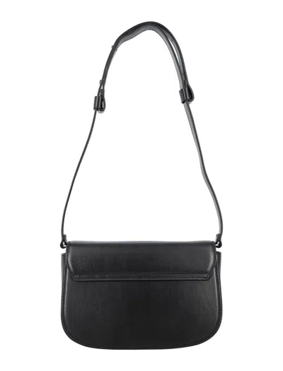 Diesel 1dr Black Shoulder Bag With Oval D Patch In Leather Woman In Black