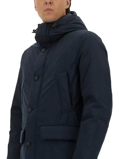 Woolrich Waterproof Nylon Parka With Duck Down Padding In Blue