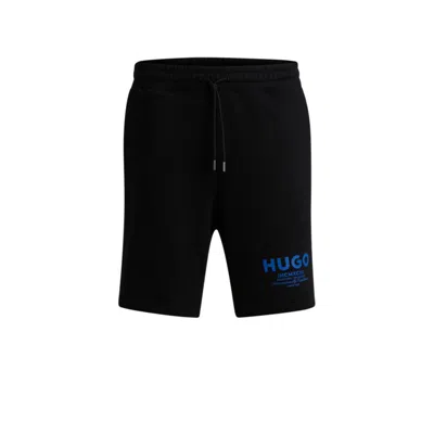Hugo Boss Loose-fit Shorts In Cotton Terry With Logo Print In Black