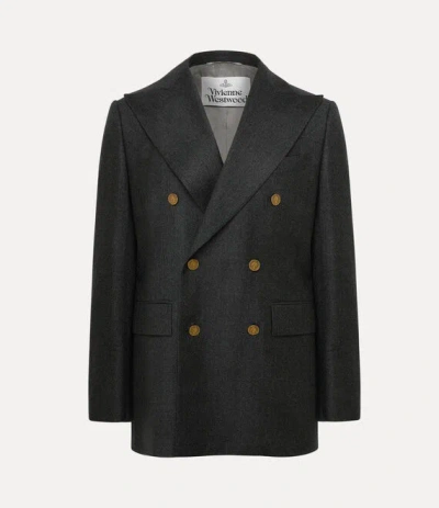 Vivienne Westwood Grey Double-breasted Jacket With Wide Peak Lapels In Wool Man In Black