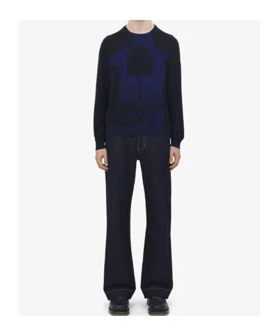 Alexander Mcqueen Mcqueen Skull Double Knit Wool Crewneck Sweater In Multi