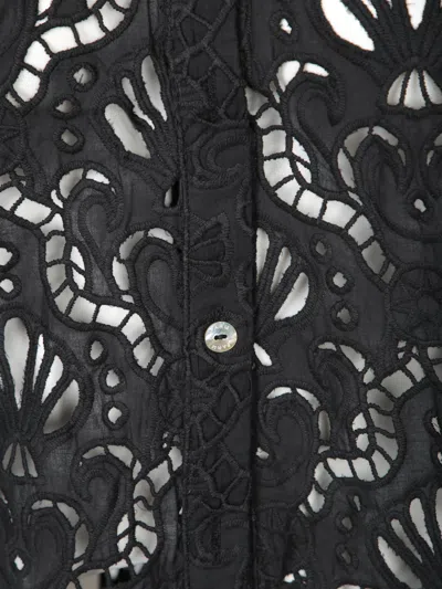Farm Rio Openwork-design Button-up Top In Black