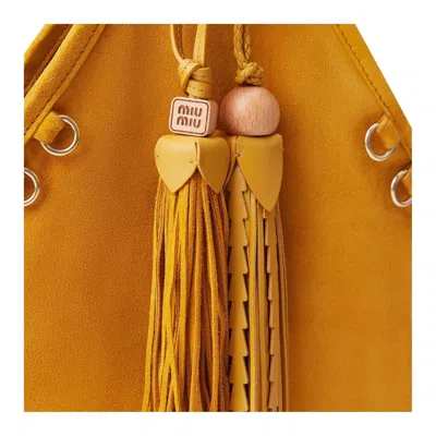 Miu Miu Tassel Leather Tote Bag In Orange