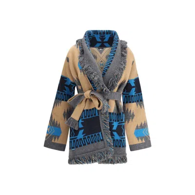 Alanui Geometric Jacquard Belted Fringe Cardigan In Multi