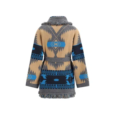 Alanui Geometric Jacquard Belted Fringe Cardigan In Multi