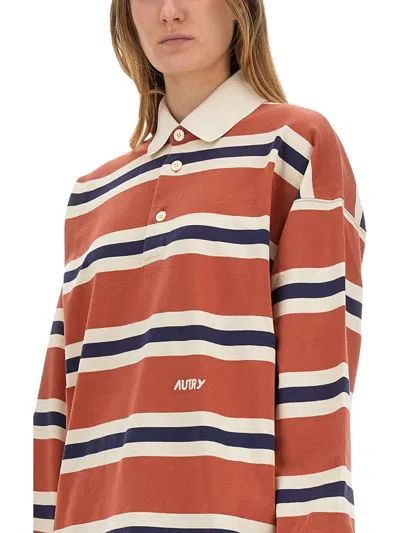 Autry Orange Polo Shirt With Lettering Logo Embroidered On The Front In Cotton Man In Brown