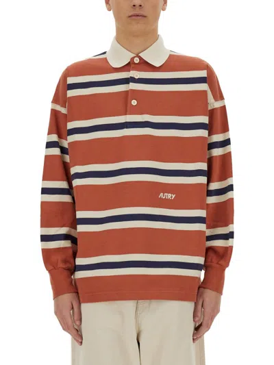 Autry Orange Polo Shirt With Lettering Logo Embroidered On The Front In Cotton Man In Brown