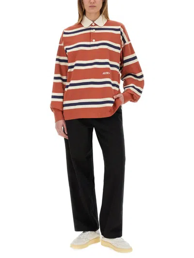 Autry Orange Polo Shirt With Lettering Logo Embroidered On The Front In Cotton Man In Brown