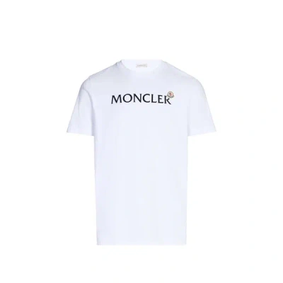 Moncler Mens White Flocked-logo Badge Short-sleeve Cotton-jersey T-shirt