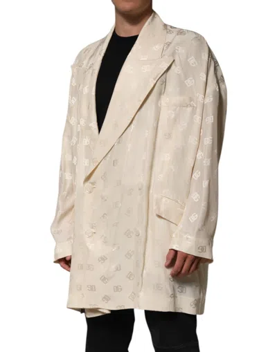 Dolce & Gabbana Beige Polyester Logo Monogram Coat Jacket In Neutral