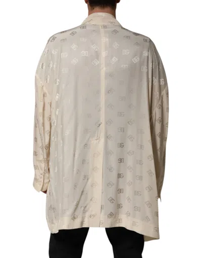Dolce & Gabbana Beige Polyester Logo Monogram Coat Jacket In Neutral