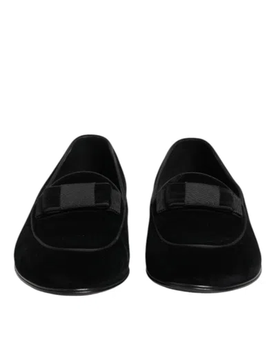 Dolce & Gabbana Mocassini Vivaldi In Velluto Nero Uomo In Black