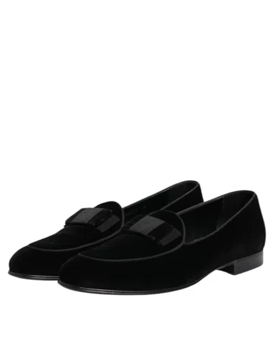 Dolce & Gabbana Mocassini Vivaldi In Velluto Nero Uomo In Black