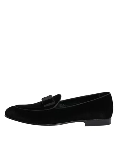 Dolce & Gabbana Mocassini Vivaldi In Velluto Nero Uomo In Black