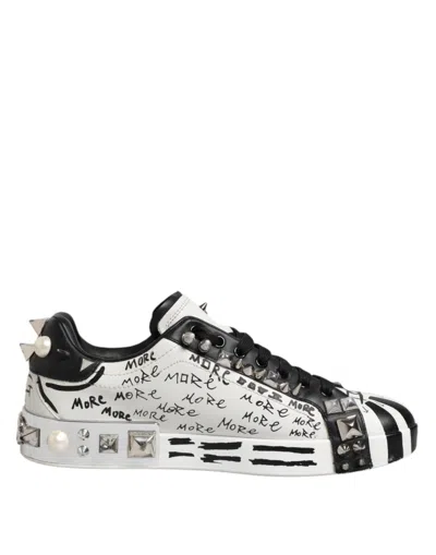 Pre-owned Dolce & Gabbana Black White Studded Low Top Sneakers Men's Shoes () In Multi