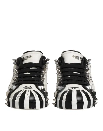 Pre-owned Dolce & Gabbana Black White Studded Low Top Sneakers Men's Shoes () In Multi
