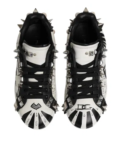 Pre-owned Dolce & Gabbana Black White Studded Low Top Sneakers Men's Shoes () In Multi