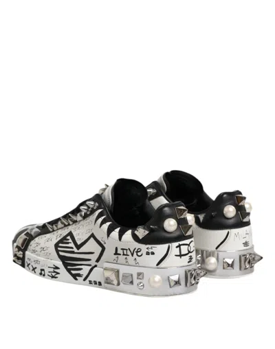 Pre-owned Dolce & Gabbana Black White Studded Low Top Sneakers Men's Shoes () In Multi