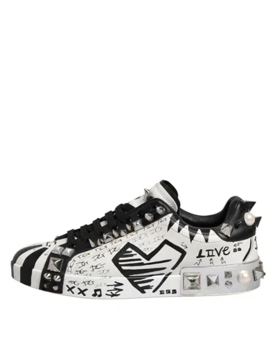 Pre-owned Dolce & Gabbana Black White Studded Low Top Sneakers Men's Shoes () In Multi