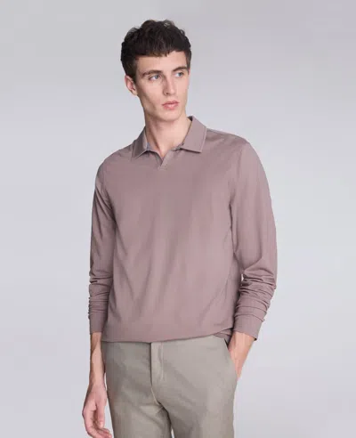 Kenneth Cole Performance Long Sleeve Johnny Collar Polo In Gray