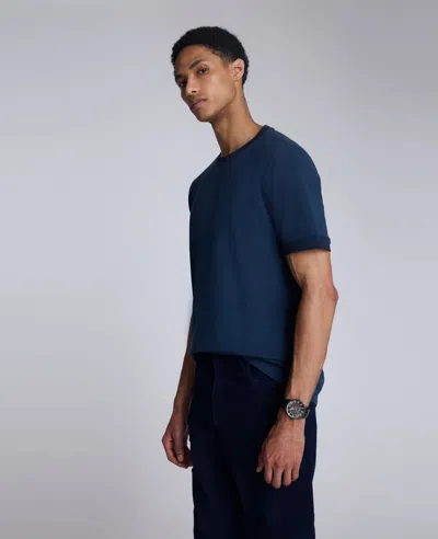 Kenneth Cole Ribbed Crewneck Tee In Blue