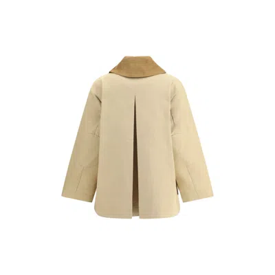 Ganni Cotton Jacket With Corduroy Women's Collar In Sand
