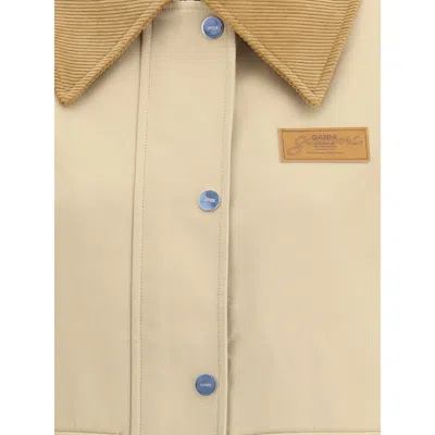 Ganni Cotton Jacket With Corduroy Women's Collar In Sand