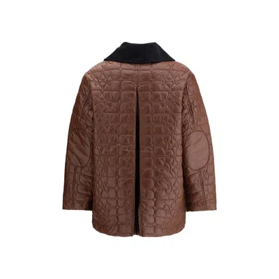 Ganni Quilted Coat With Contrasting Collar In Brown