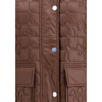 Ganni Quilted Coat With Contrasting Collar In Brown