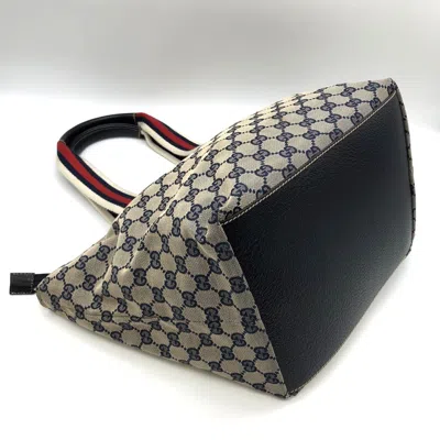 Pre-owned Gucci Gg Canvas Navy Gg Canvas Leather Tote Bag ()