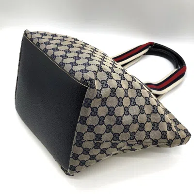 Pre-owned Gucci Gg Canvas Navy Gg Canvas Leather Tote Bag ()