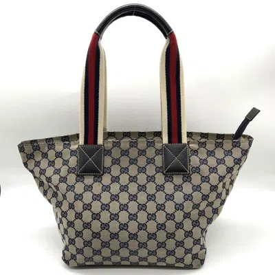 Pre-owned Gucci Gg Canvas Navy Gg Canvas Leather Tote Bag ()