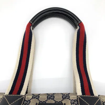 Pre-owned Gucci Gg Canvas Navy Gg Canvas Leather Tote Bag ()