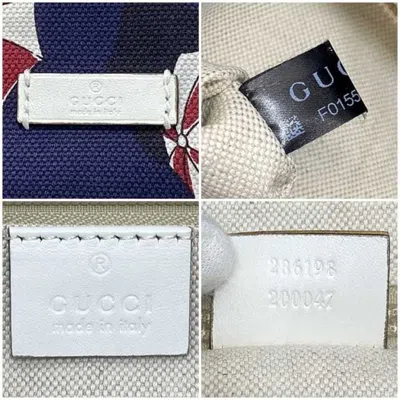 Pre-owned Gucci Navy White Canvas Leather Tote Bag ()