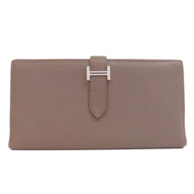 Pre-owned Hermes Etain Epsom Leather Wallet (bi-fold) () In Gray