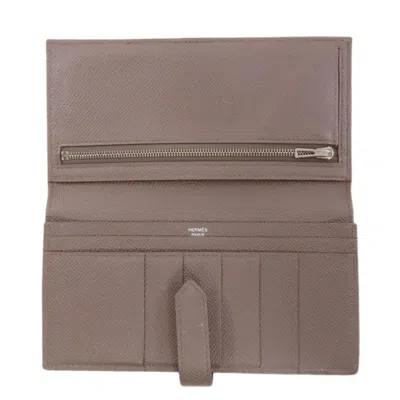 Pre-owned Hermes Etain Epsom Leather Wallet (bi-fold) () In Gray