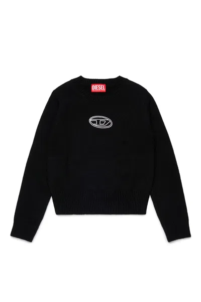 Diesel Pullover Misto Cashmere Con Ricamo Oval D In Black