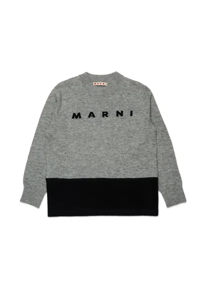 Marni Wool Blend Pullover With Elbow Patches In Gray