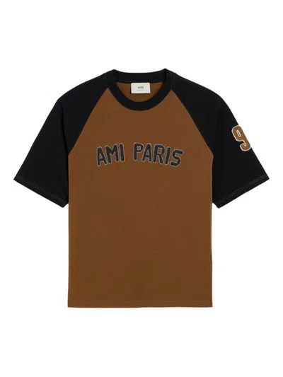 Ami Alexandre Mattiussi Ami Paris Men Cotton Colorblock T-shirt In Brown