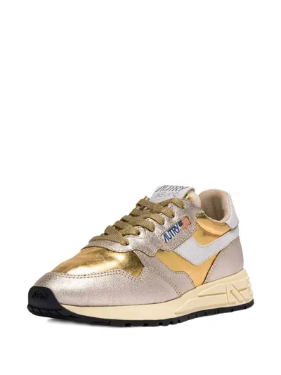 Autry Reelwind Metallic Retro Trainer Sneakers In Gold