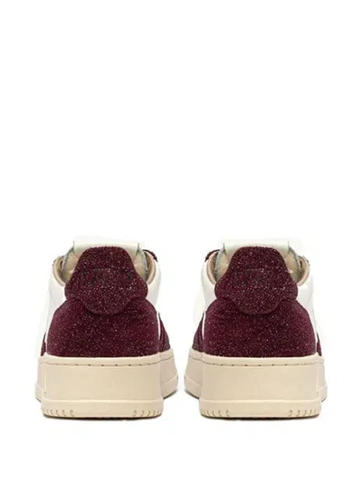 Autry Sneakers Medalist Low In Avory And Burgundy Glittered Leather. In Brown