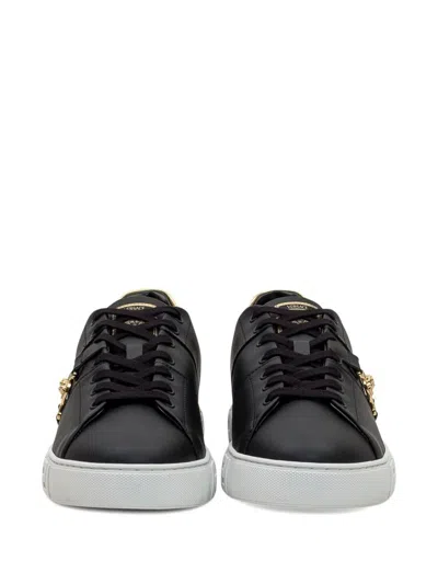 Versace Black Low Top Sneakers With Contrasting Heel With Logo Lettering And Medusa Plaque In Tech Fabric Ma In Multi