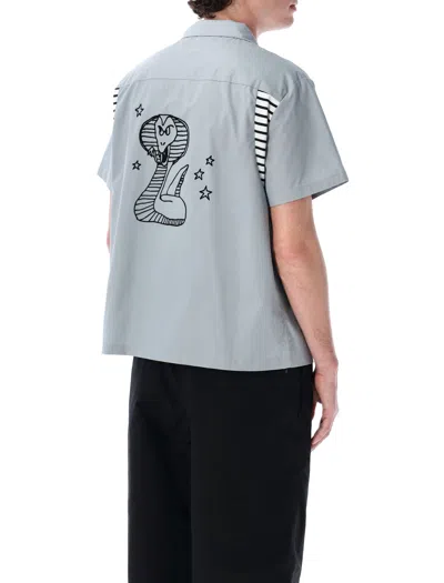 Brain Dead Cotton Shirt With Chest Pocket And Graphic Print In Blue