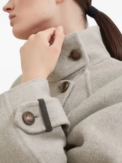 Brunello Cucinelli Double Worked Caban In Virgin Wool And Cashmere Cloth With Shiny Cuff Details Clo In Gray