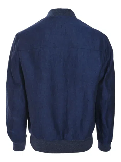 Luciano Barbera Linen Jacket In Blue