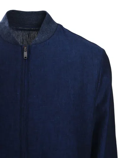 Luciano Barbera Linen Jacket In Blue