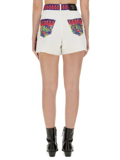 Versace Jeans Couture Logo-print Denim Shorts In Multi