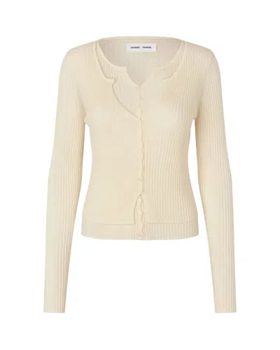 Samsoe & Samsoe Sajose Ribbed Buttoned Cardigan In Neutral