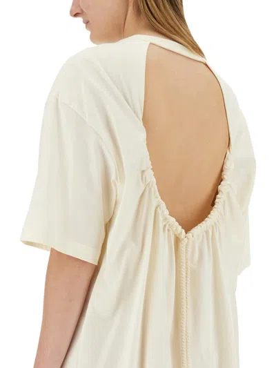 Msgm Logo Patch Drawstring Dress In Metallic